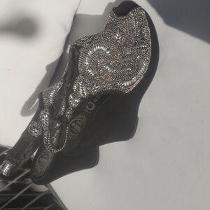 ♥️Jeffrey Campbell Metallic Silver Embellished Slingback Heels